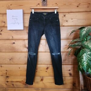 Lucky Brand Lolita Skinny Black Distress Denim Jeans Grunge Stretch 24(27) X 28"